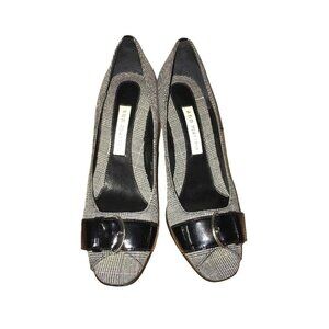 Ann Marino Womens Shoes Heels Size 5.5  Houndstooth Plaid Peep Toe Black Buckle
